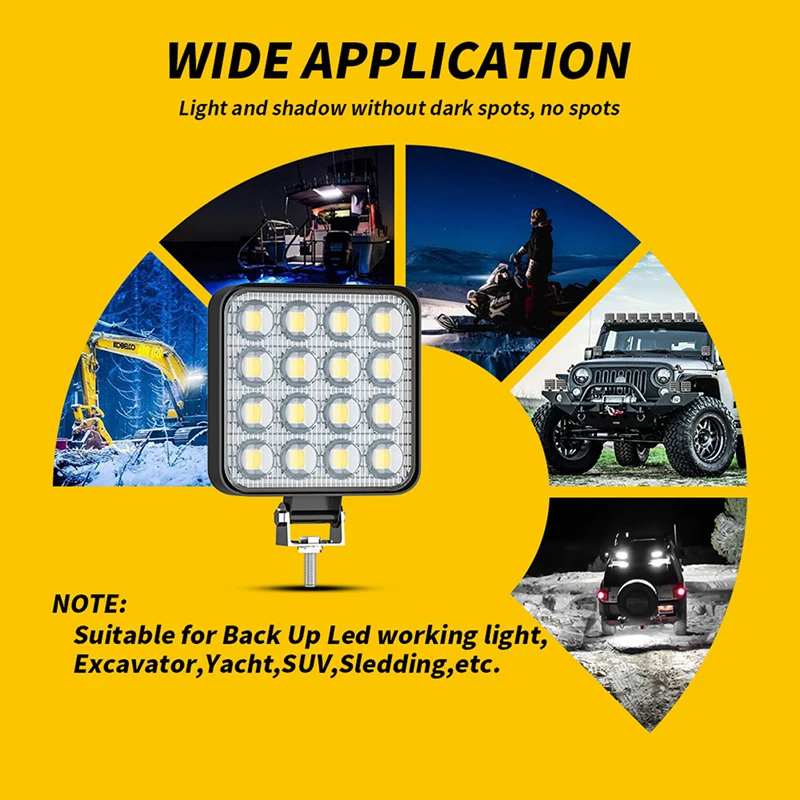 자동차 LED 작업등 48W DC 12/24볼트 6000K 백색 범용 트럭 자동차 전구