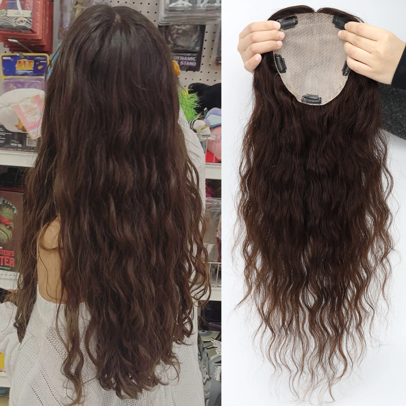 Silk Skin Base Topper with Clips in #4 Medium Brown Real Virgin ...
