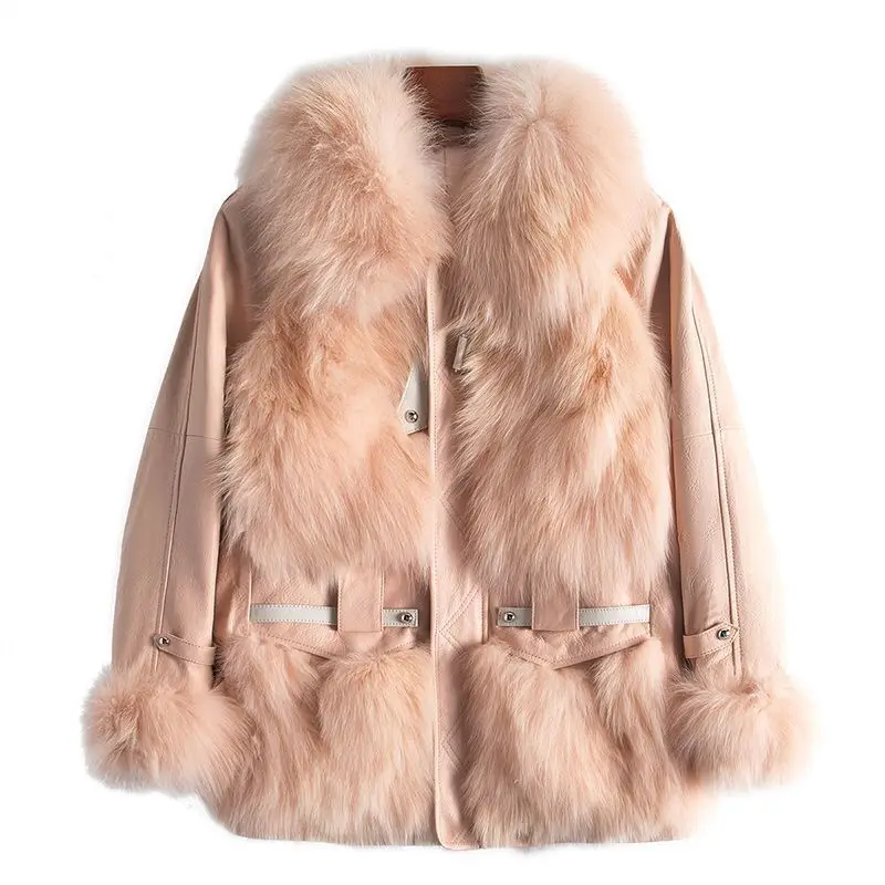 

A Small Amount of Clothing Autumn and Winter New Fox Hair Spliced Sheepskin Coat for Women's Mid length Genuine Fur Coat2023