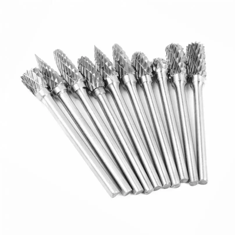 10 Pcs 3mm Shank Tungsten Carbide Milling Cutter Woodworking Rotary Tool Double Diamond Grinding Bits Electric Tools For Wood