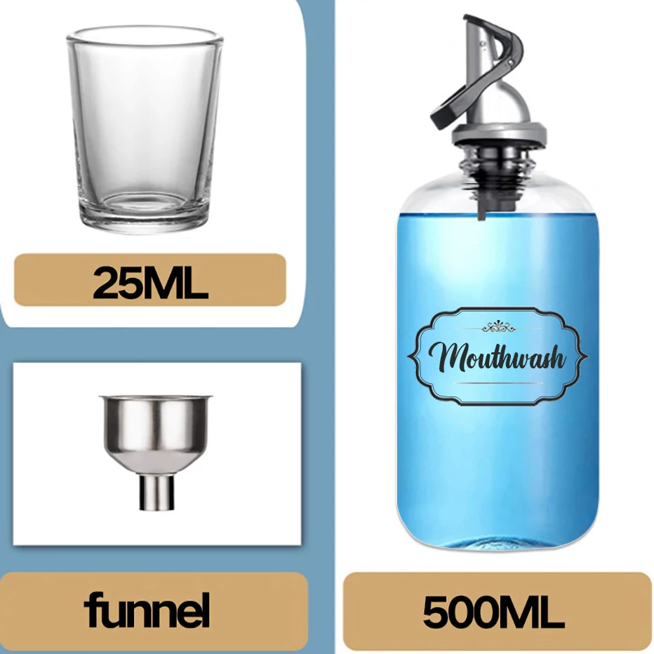 Automatic Mouthwash Dispenser Bathroom Clear Liquid Toothpaste Breath Freshener Bottle Pour Spout Shot Refillable Bottle 1set