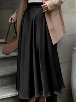 2025 Stylish Autumn High Waist Party Satin Skirts ZANZEA Women Jupe Plus Size Solid A-line OL Work Faldas Saia Maxi Long Skirt - Image 3