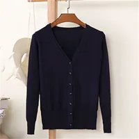 Women's Classic Button Down Long Sleeve V Neck Soft Knit Sweater Basic Black Cardigan Casual Thin Coat Fall Commuting Jacket 1