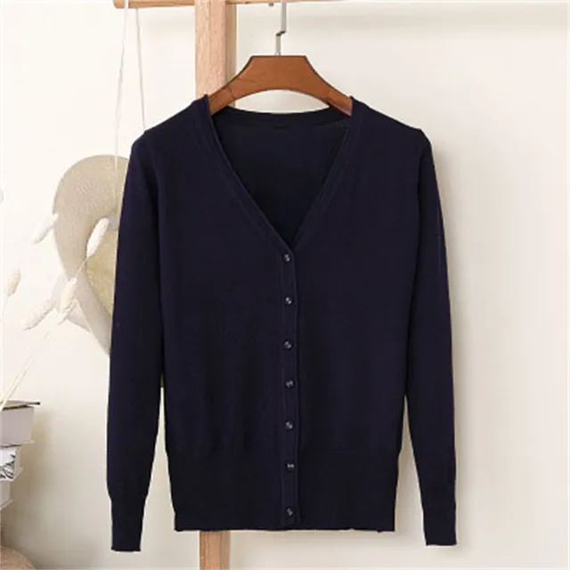 Women's Classic Button Down Long Sleeve V Neck Soft Knit Sweater Basic Black Cardigan Casual Thin Coat Fall Commuting Jacket 1