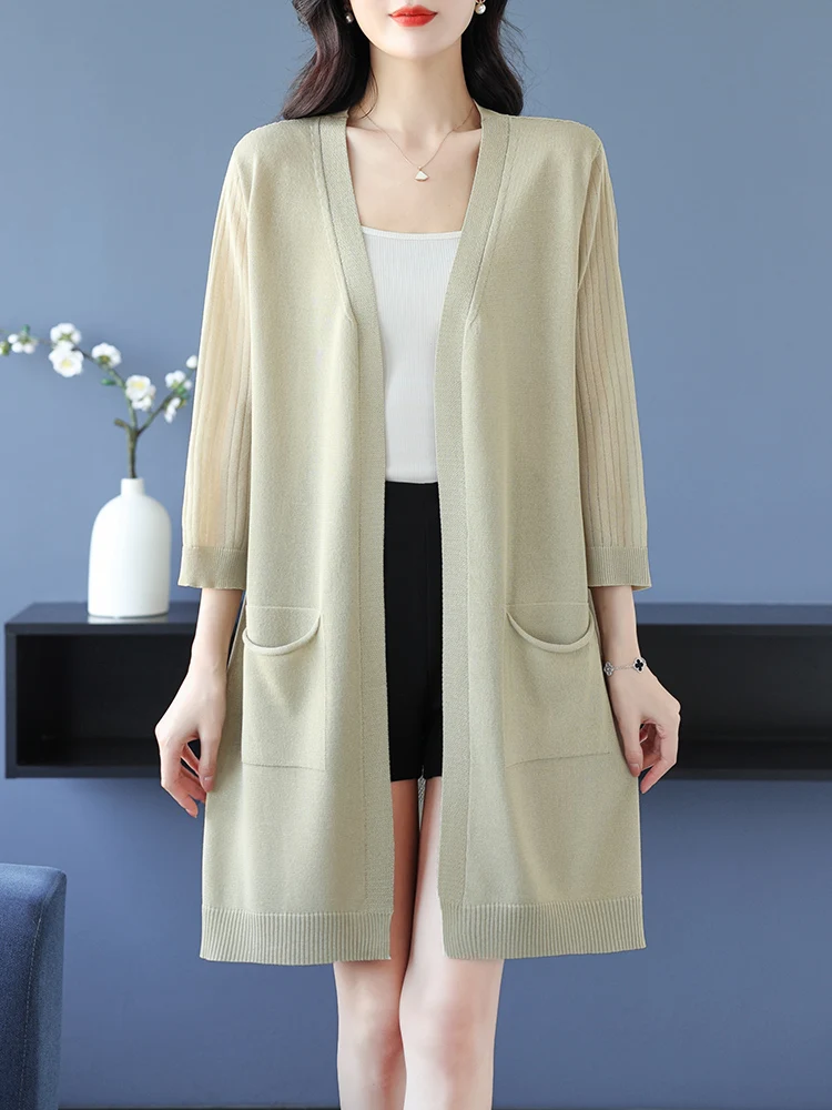 

Solid Cardigan Sweater Women New Spring Summer Women Clothing Half Sleeve Thin Sweater Knitwear Cardigans