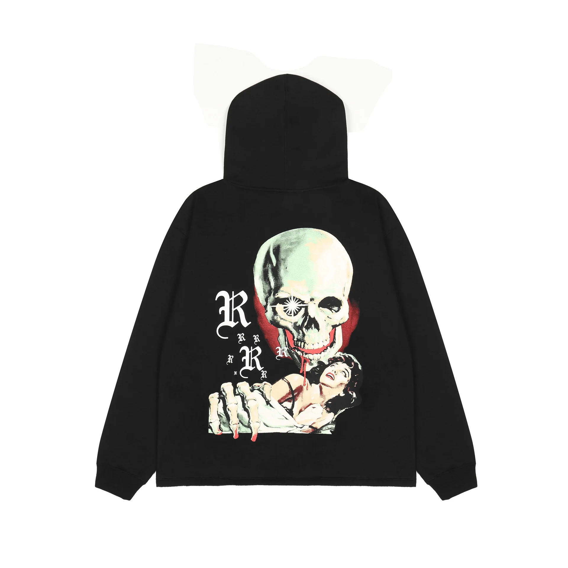 

Tide hip hop REVENGE skull demon female portrait printing plus velvet hooded sweater casual hoodies for men and women in winter