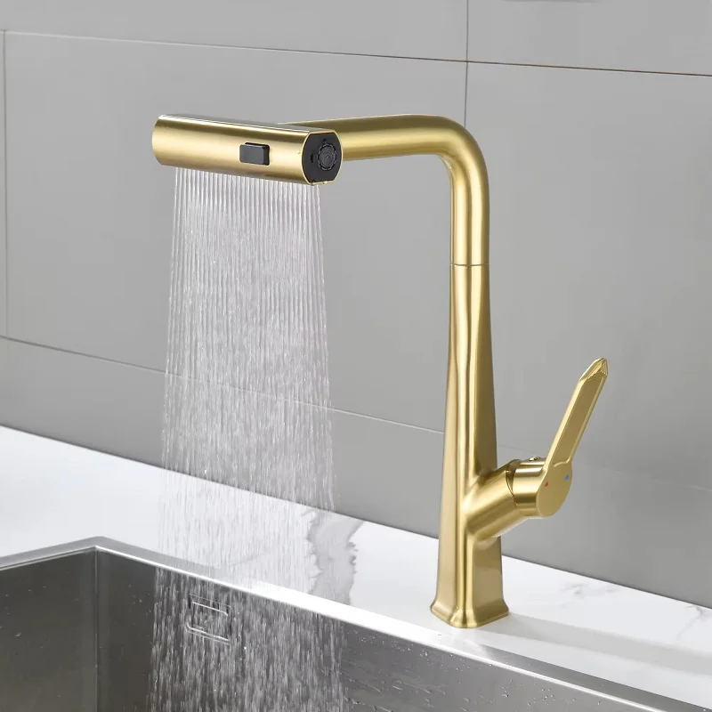 

Top Quality Brass Pull down kitchen sink faucet 3 function Sprayer Luxury hot cold water mixer kitchen faucet Modern Kitchen Tap