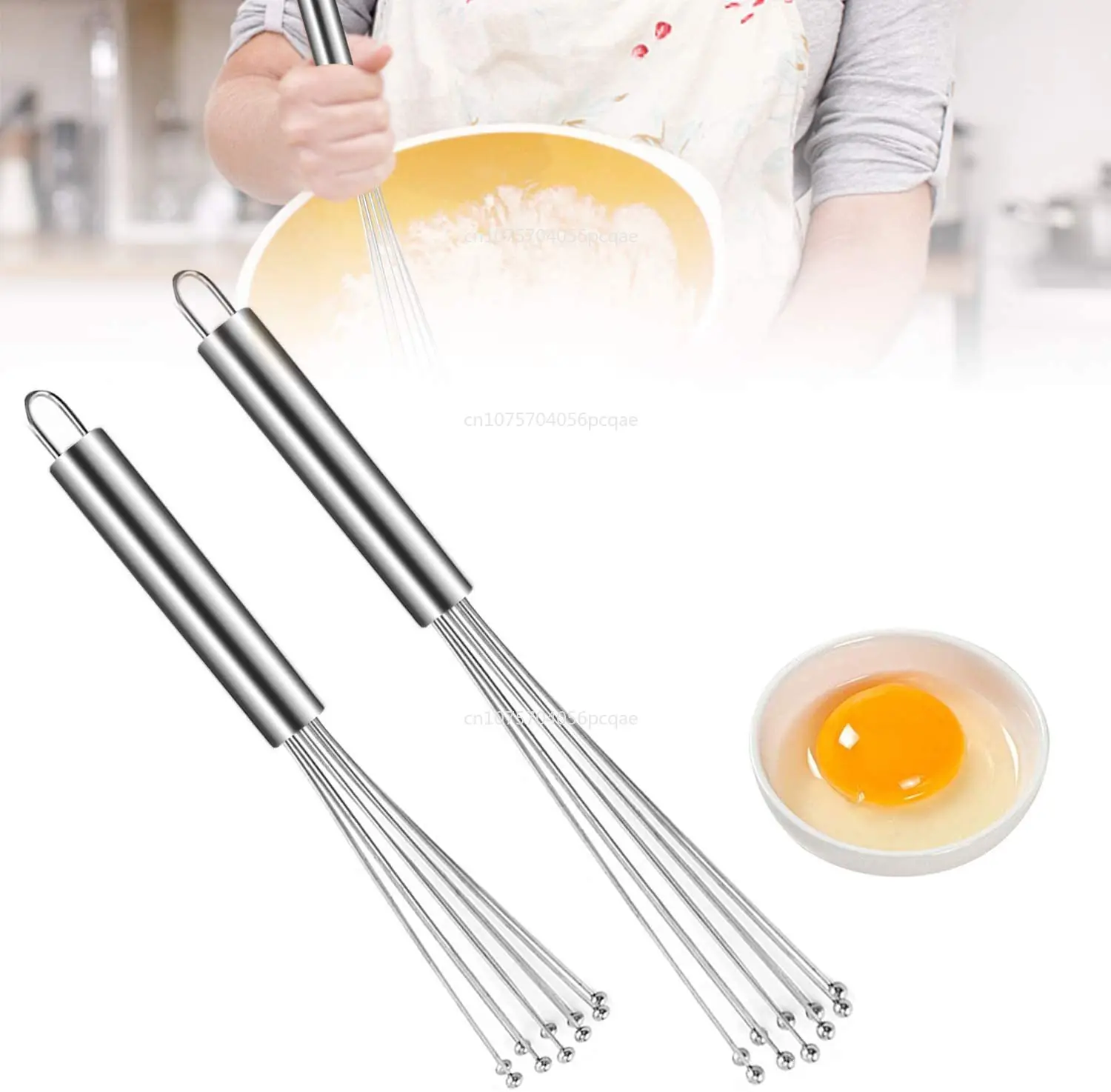 2 Fruste Da Cucina In Acciaio Inox 18/10 E Legno Di Noce - 31 Cm - Set Fruste A Palloncino Per Uova, Salse, Impasti
