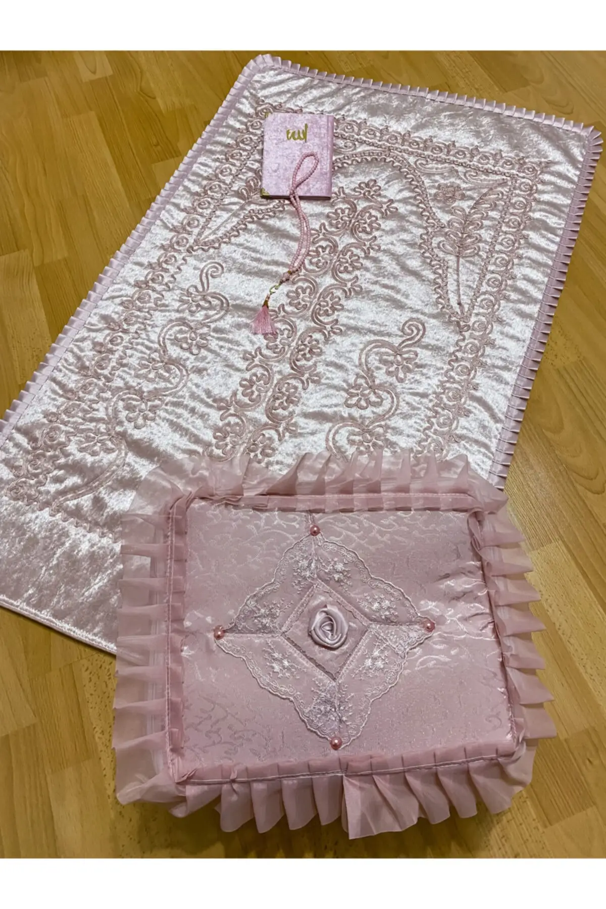 

Bridal Model 4 Pieces Powder Velvet Seccade Dauer Bohça Groom Set Carpet & Rug Mat Home Furniture