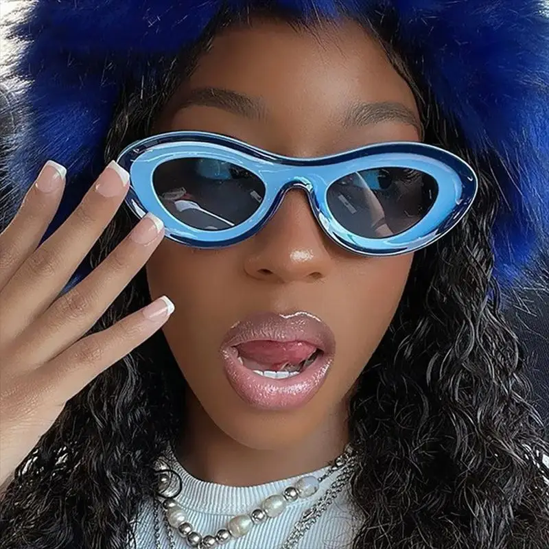 Oval sunglasses new European and American color matching trend personality sunglasses concave shape sunglasses hip hop sunglasse