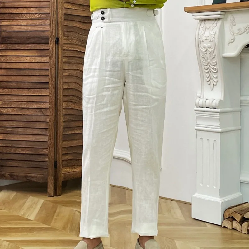 Stretch pants business pants suit pants men pants Linen Straight Leg Pant High Waist Suits for Men
