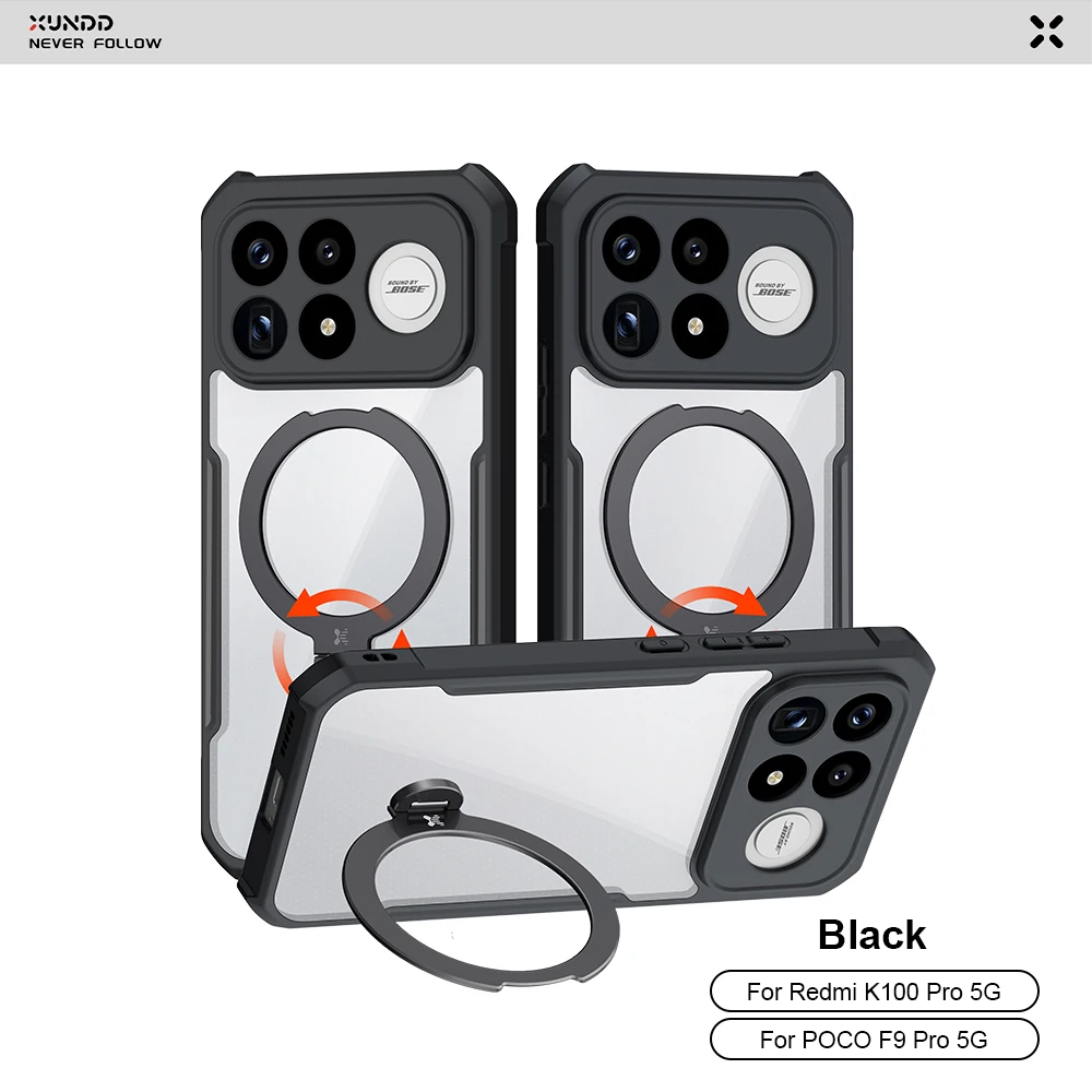 Enhanced Shockproof Magnetic Kickstand Clear Black Case with Camera Protection