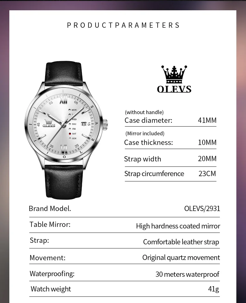 OLEVS 2931 Men Watch Fashion Simple Leather Waterproof Luminous Calendar Chronograph Luxury Brand Sports Quartz Men Watch Reloj