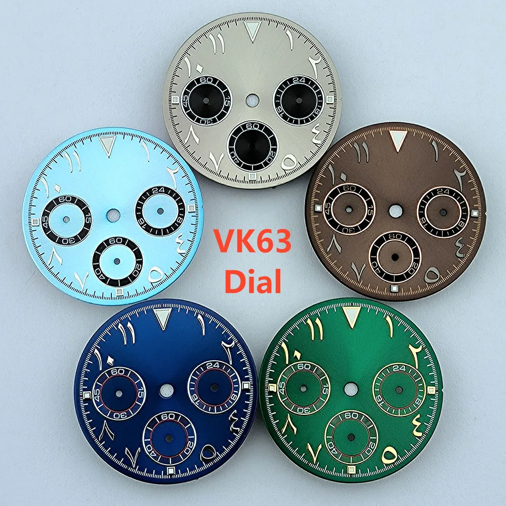 

Циферблат с хронографом VK63, циферблат с арабскими цифрами, панда, зеленые светящиеся часы, подходит для VK63, кварцевый механизм, аксессуары для часов