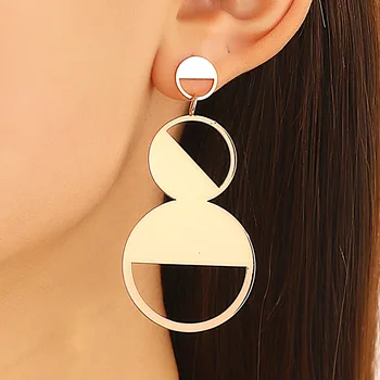 Vintage Big Gold Color Long Circle Drop Earrings For Women Metal Earing Jewelry 2025 Trending Women's Exaggerated Round Earrings