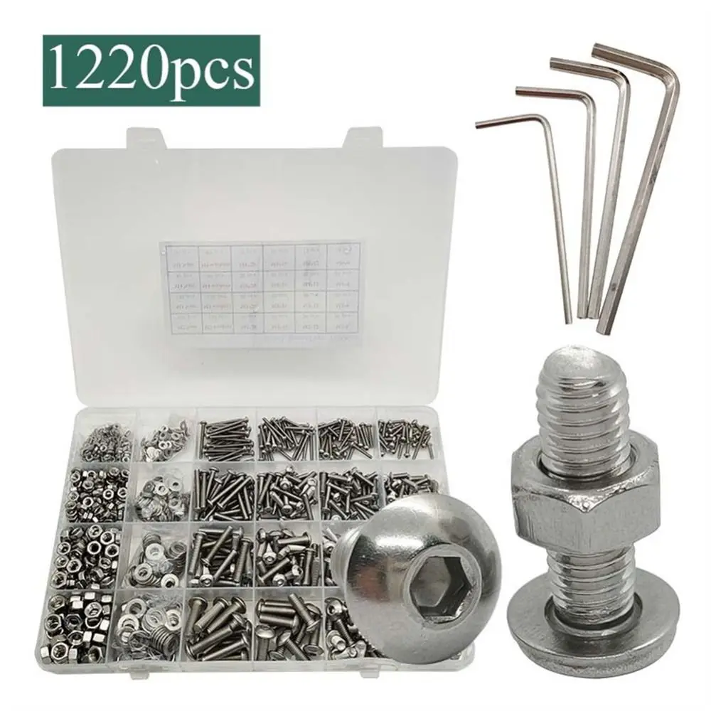 

1220Pcs 304 Stainless Steel Washers Assortment Kit Internal Hex Drive Hex Button Head Screws Stainless Bolts and Nuts