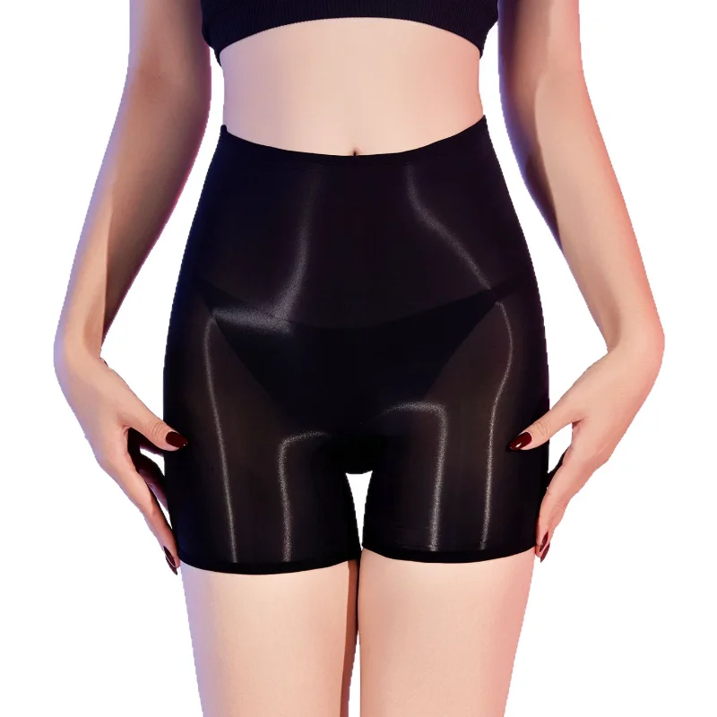 Women Sexy Panties Oil Shiny Glossy See Through High Waist Seamless Boxer Shorts Nylon Elastane Image 2