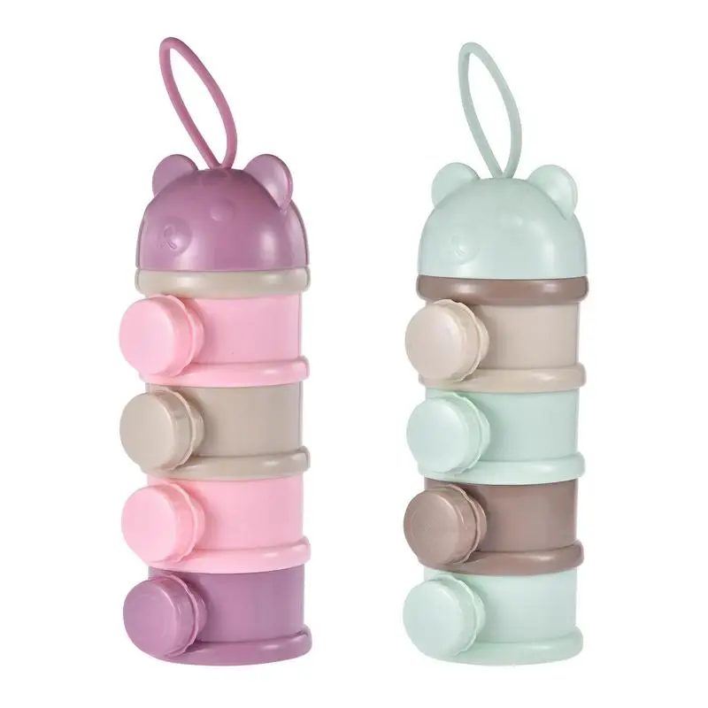 4-Layers Cartoon Baby Formula Milk Storage Container for Portable Travel Cereal Powder Dispenser