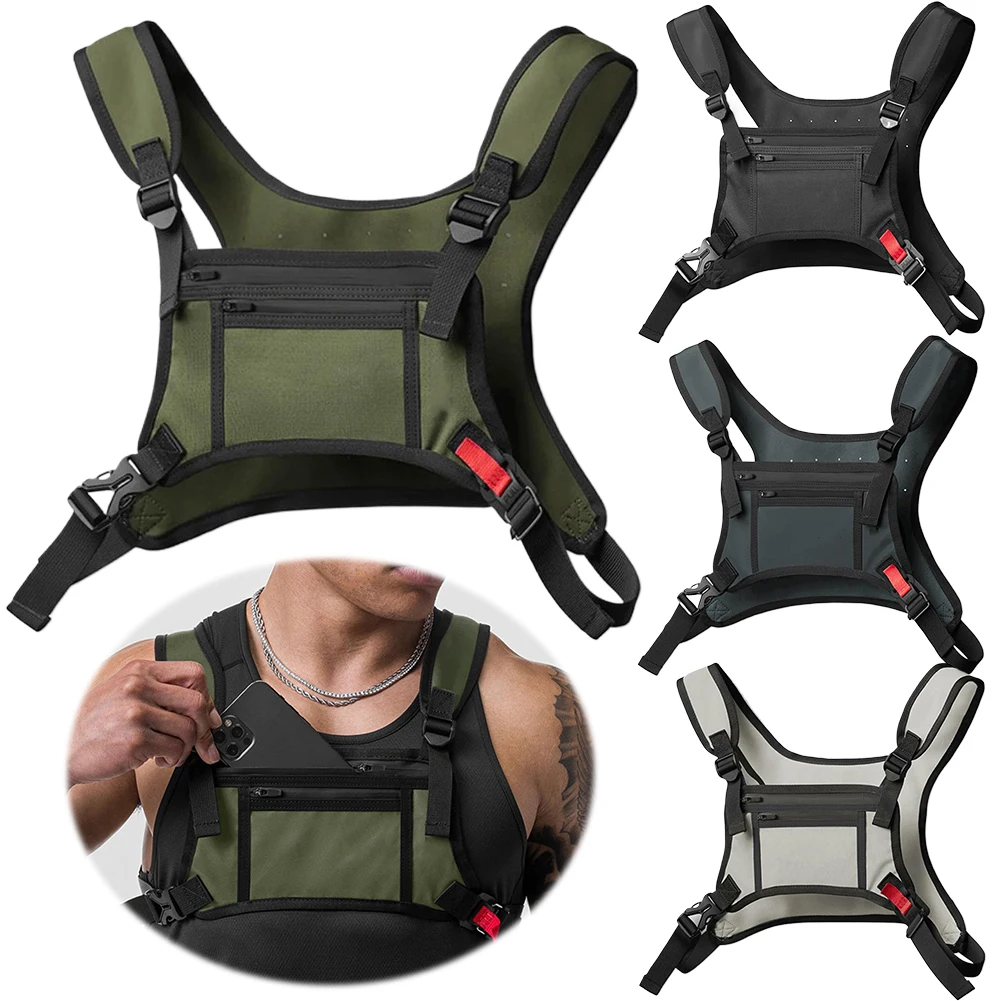 Sports Chest Bag with Phone Holder Lightweight Front Chest Pack Running Vest Bag Hip Hop Unisex Streetwear Waist Pack