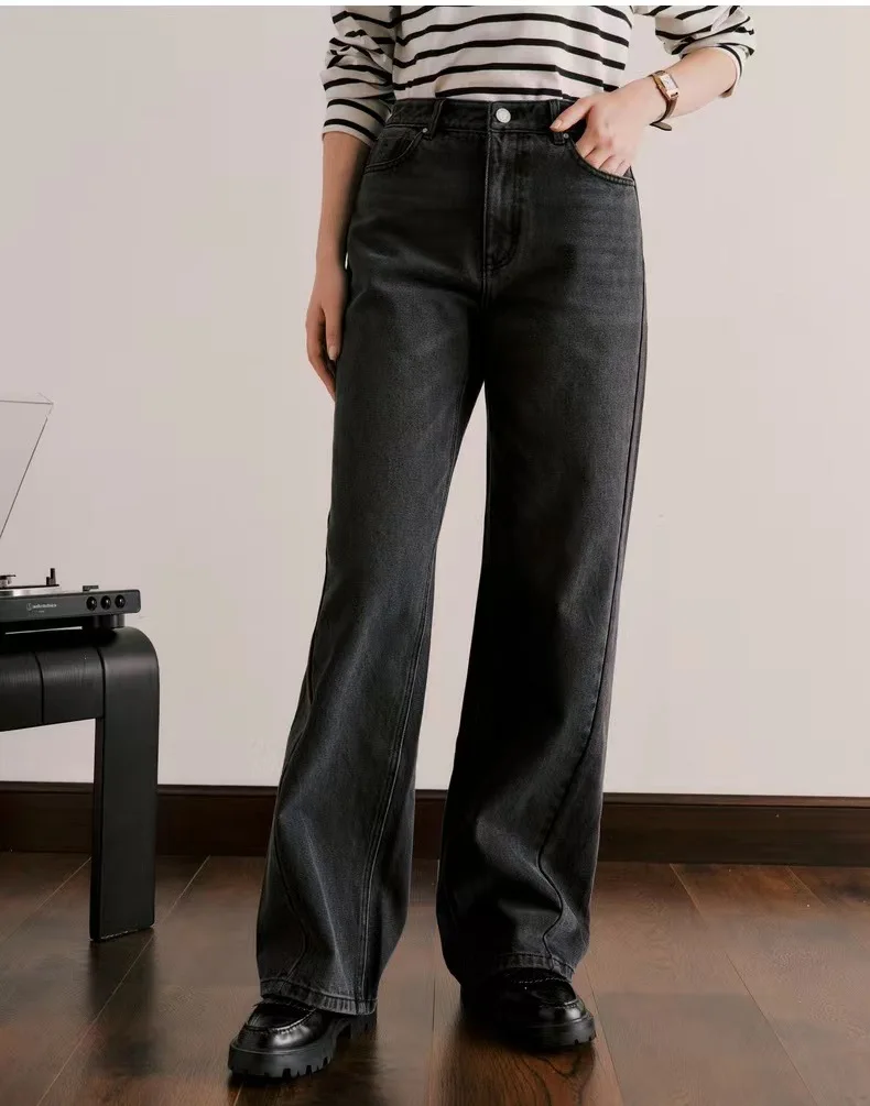 

RL Bear Embroidery Jeans For Women ,Wide Leg Pants Dark Grey Color , Fashion Cotton Trousers, 한국인 리뷰 많은 옷, Clothes