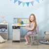 2 Pieces Kids Table and Chair Set with Whiteboard Multiple Storage Spaces, Grey 1