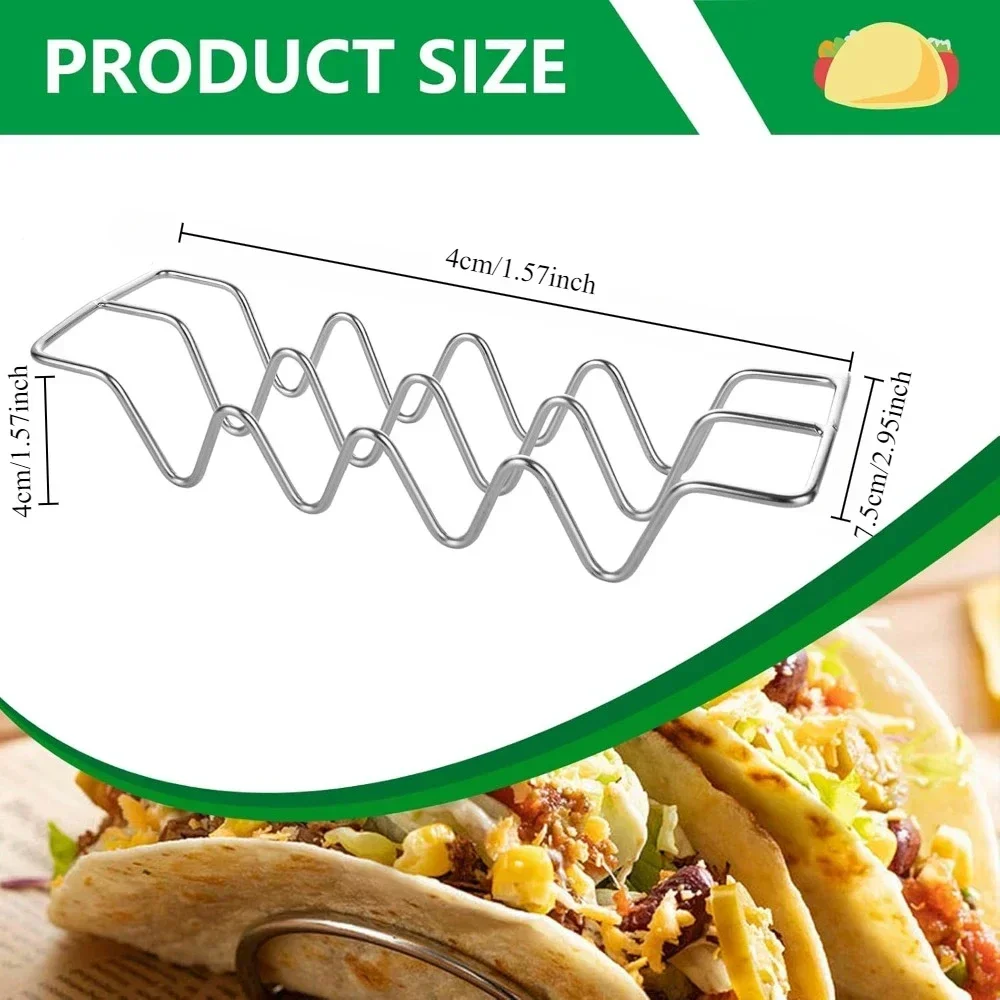 Mexican Taco Holder Stand Stainless Steel Tortilla Pancake Stand Holder Creative Wave Shape Tray Rack Kitchen Gadgets Pancake Tool Tortilla Press Taco Holder 4PCS