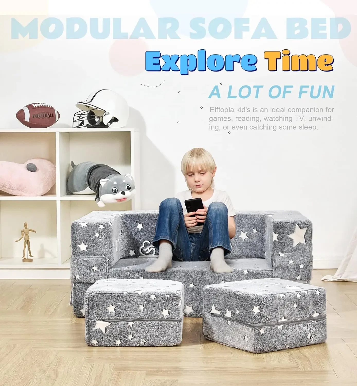 Kids Sofa Glow in The Dark Star Kids Couch Foam Armchair for Kids Fold Out Sofa Bed Sofas 5
