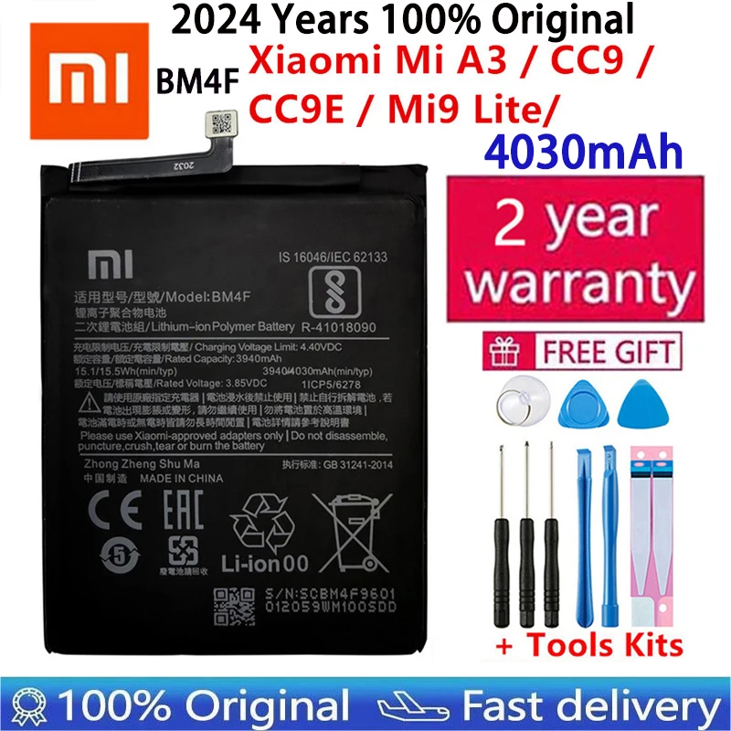

100% Original New XIAO MI BM4F Replacement Phone Battery for Xiaomi Mi A3 CC9 CC9e CC9 Mi9 Lite bateria Batteries +Gift Tools