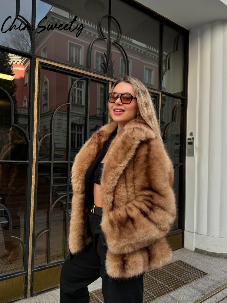 Street Faux Fur Women Coat Urban Full Sleeve Lapel Panelled Pocket Female Outwear 2024 Autumn Winter Elegant Lady Outwear 4