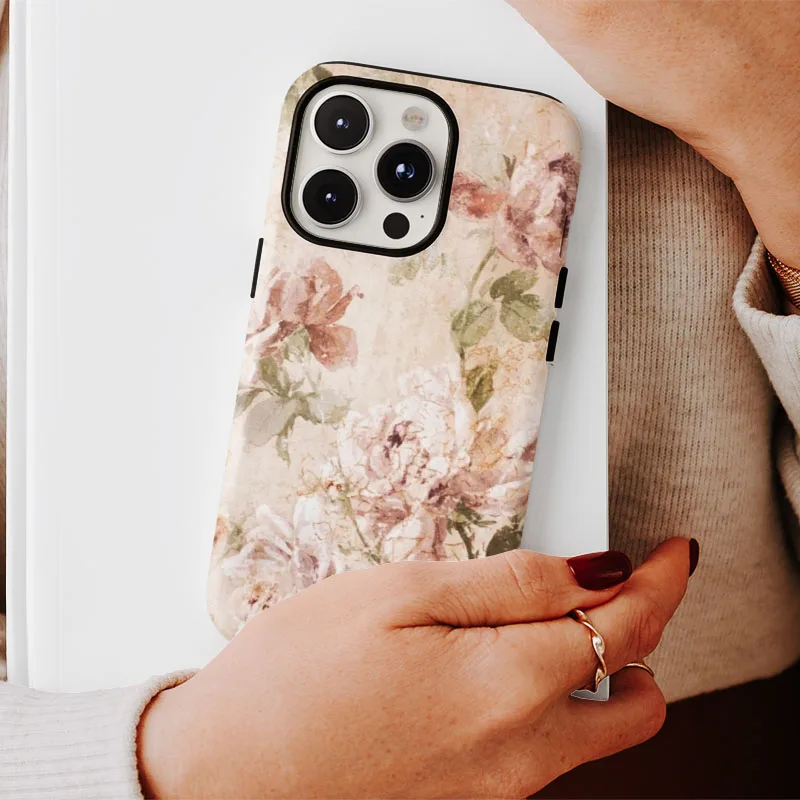 Retro Floral Dual-Layer Phone Case with Screen Protector