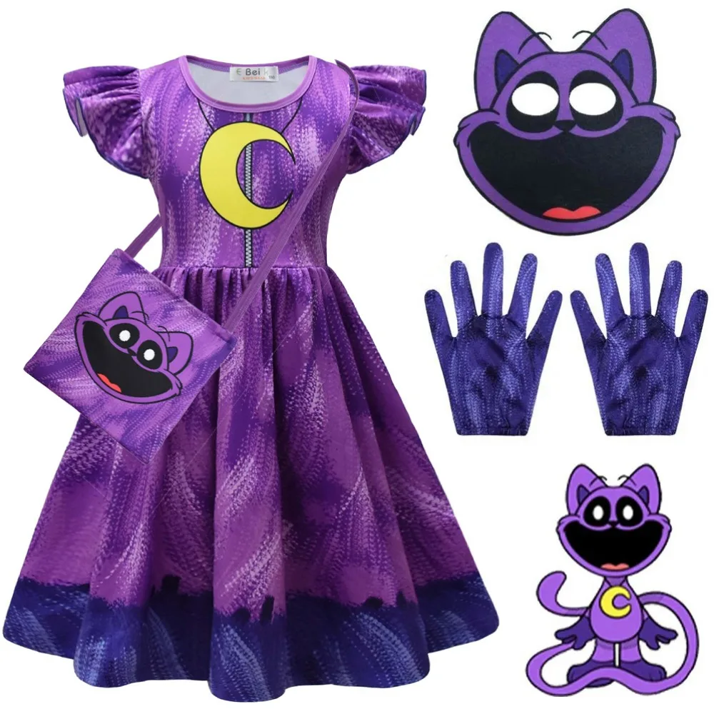 Girls Catnap Dress Cartoon Smiling Critters Cosplay Costume Kids Clothes Dogday Princess Dresses Fashion Birthday Vestidos Gift girls dress,princess costume