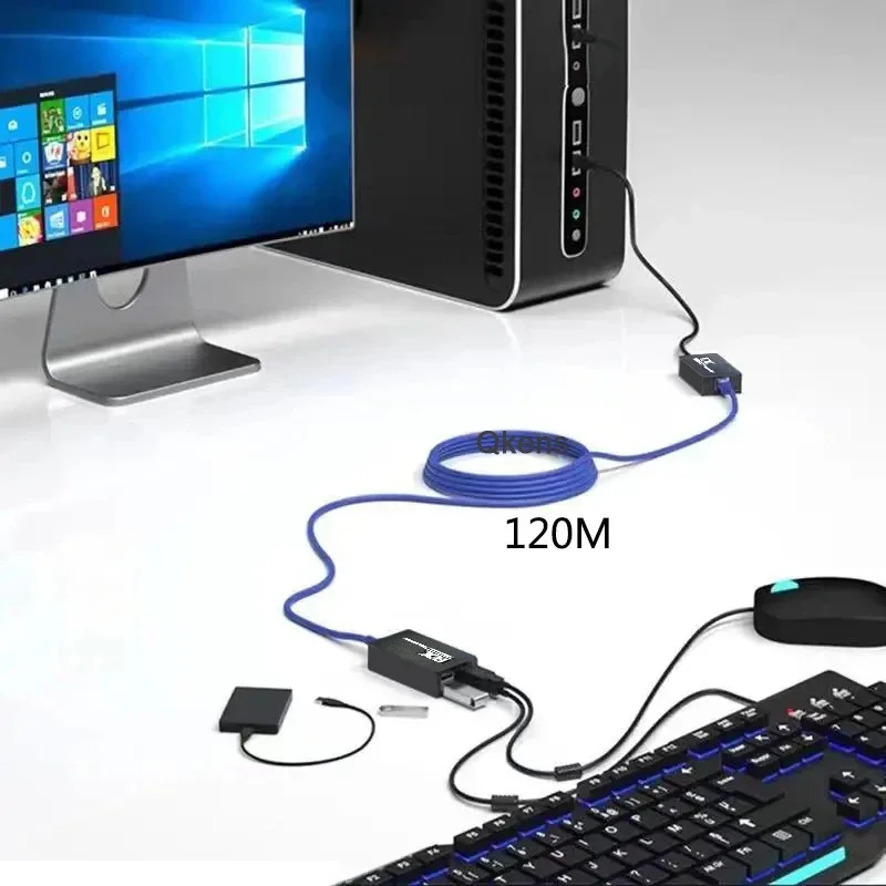 4 Ports USB 2.0 Extender Over Rj45 CAT6 Cable 120M 4 USB Hub Adapter for Laptop