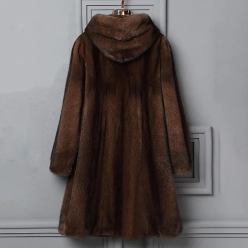 Fashion Fur Coat Female New  Female Middle-aged And Elderly Winter Large Size Hooded Temperament Imitation Mink Velvet Long Coat