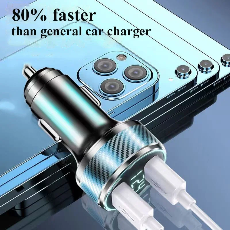 2 in 1 USB 차량용 충전기 어댑터, 전압 모니터 포함 초고속 충전, 아이폰, 삼성, 아이패드, 화웨이, 원플러스, OPPO, VIVO, 300W