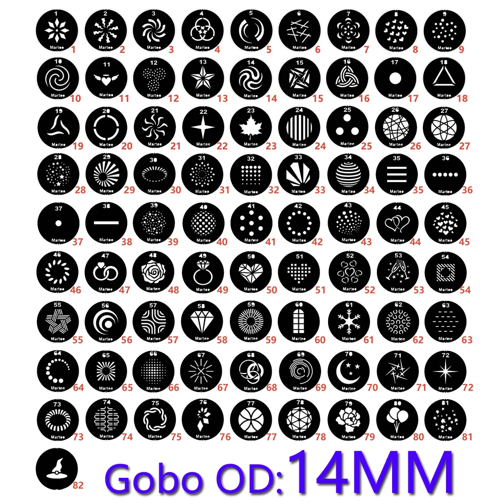 GOBO pattern of stage moving head lamp series outer diameter 14mm Creative light stainless steel cutout diagram Car showroom