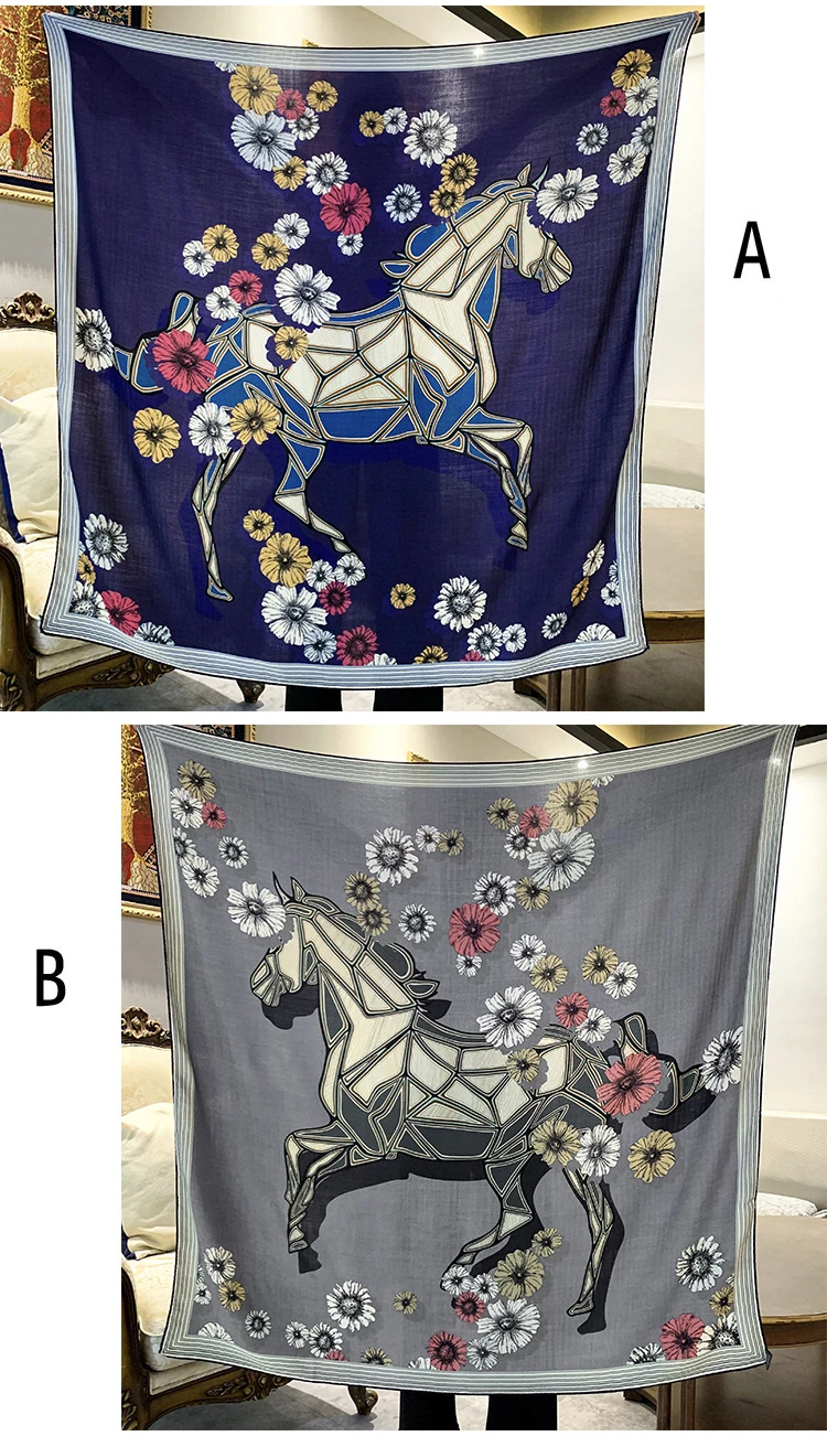 

Horse Double Print Scarfs 2 Color Brand Designer Large Shawls Scarves Wool Big Scarves Stole Foulard Cape 140CM