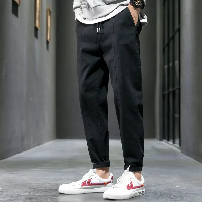 Spring Autumn Fashion Korean Solid Color Pants Man Straight Leg Loose Casual Pockets Trousers Hip Hop Streetwear Male Clothes
