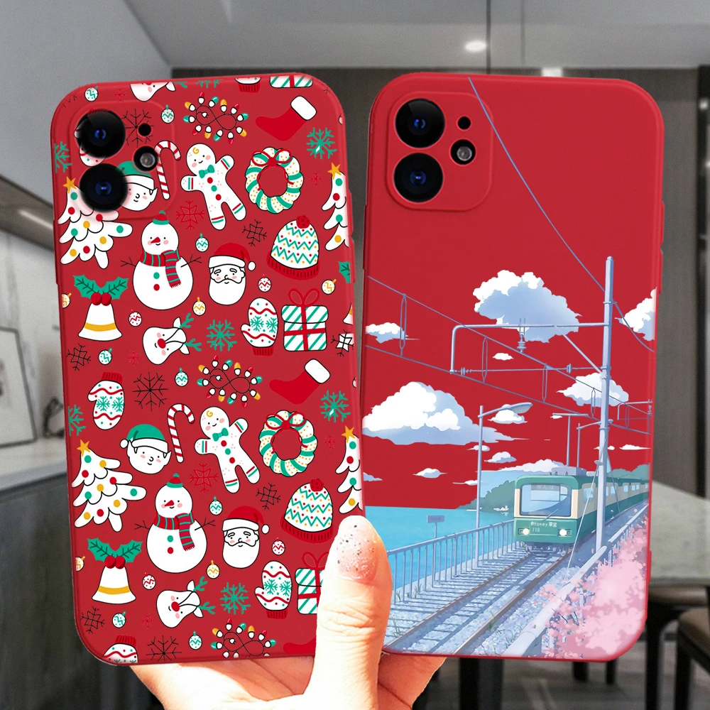 Cute Cartoon Elk Merry Christmas Santa Claus Red Silicone Phone Case Cover For Iphone 12 13 Mini 11 Pro Xs Max X Xr 7 8 Plus Mobile Phone Cases Covers Aliexpress