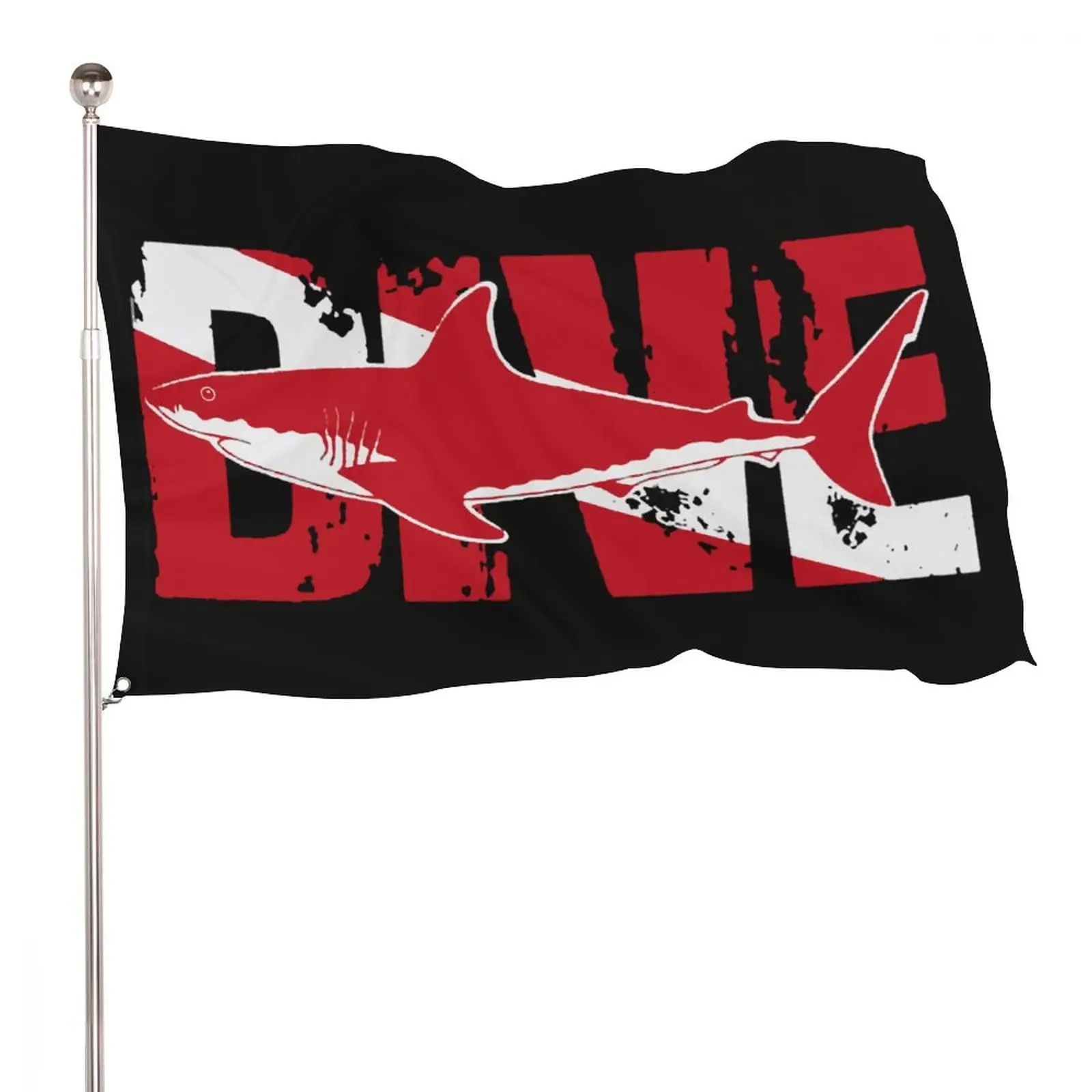 Vintage Shark Scuba Dive Flag Vivid Color White Red Black Flags with Brass  Grommets Banner Decor Flag for Indoor Porch Outdoor