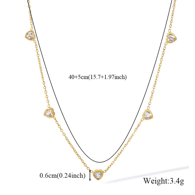 GANEMLY 316L الفولاذ المقاوم للصدأ الساطع القلب الزركون قلادة سوار طقم من الحلقان للنساء موضة فاخرة مجموعة مجوهرات مقاومة للماء 2