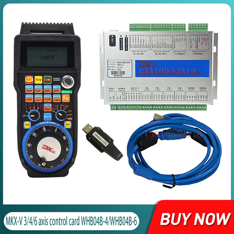 Nuova Scheda Di Controllo Del Movimento Usb Xhc Mkx-V 3/4/6 Axis 2000Khz Mach3 Cnc4Axis/6 Axis Volantino Elettronico Wireless Whb04B-4/Whb04B-6