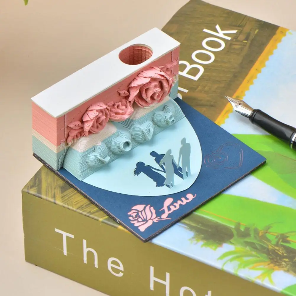 

Romantic Rose Paper Note Memo Pad 3d Paper Art Notepad Pen Anniversary Wedding Valentine's Birthday Holder Xmas With Gifts Z9i5