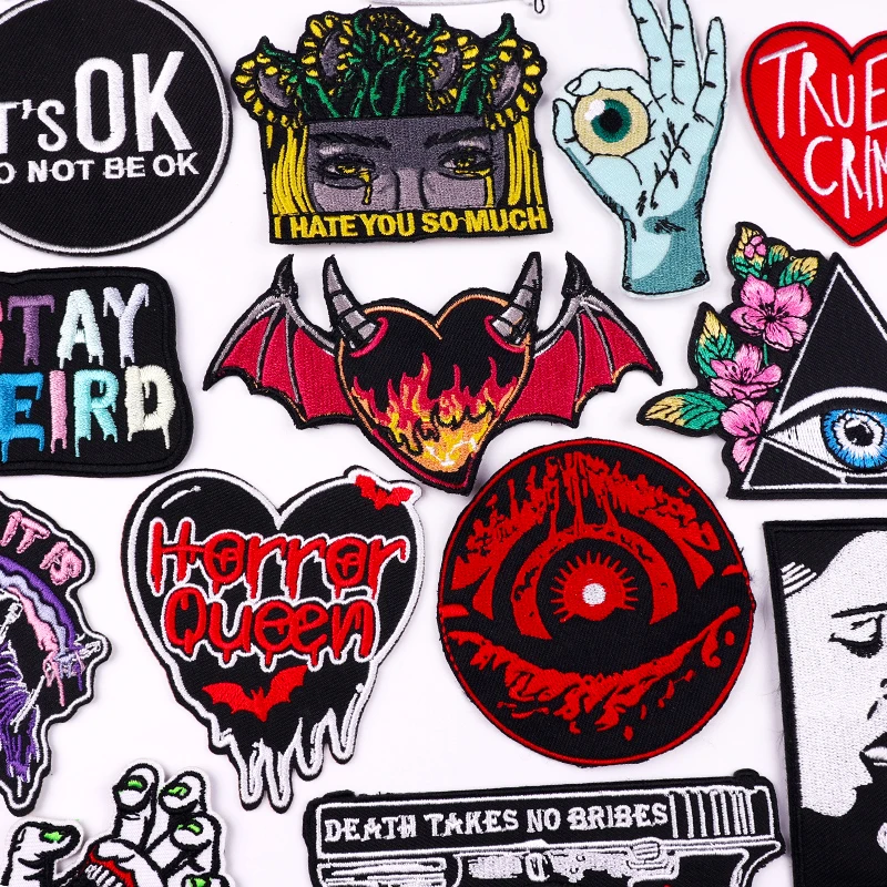 JacketsEmbroideredPatchesDIYFlameBatHorrorPunkPatchIronOn