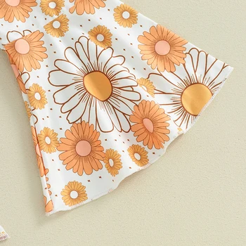 Toddler Kids Baby Girls Summer Clothes Letter Floral Print Short Sleeve T-shirts+Flare Pants Children Holiday Beach Clothing 6