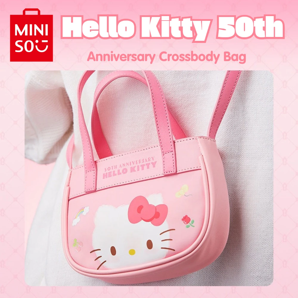 

Сумка MINISO Sanrio, Hello Kitty 50th на годовщину, сумка через плечо, прозрачная, модная, милая и милая, розовая, подарок для девушки