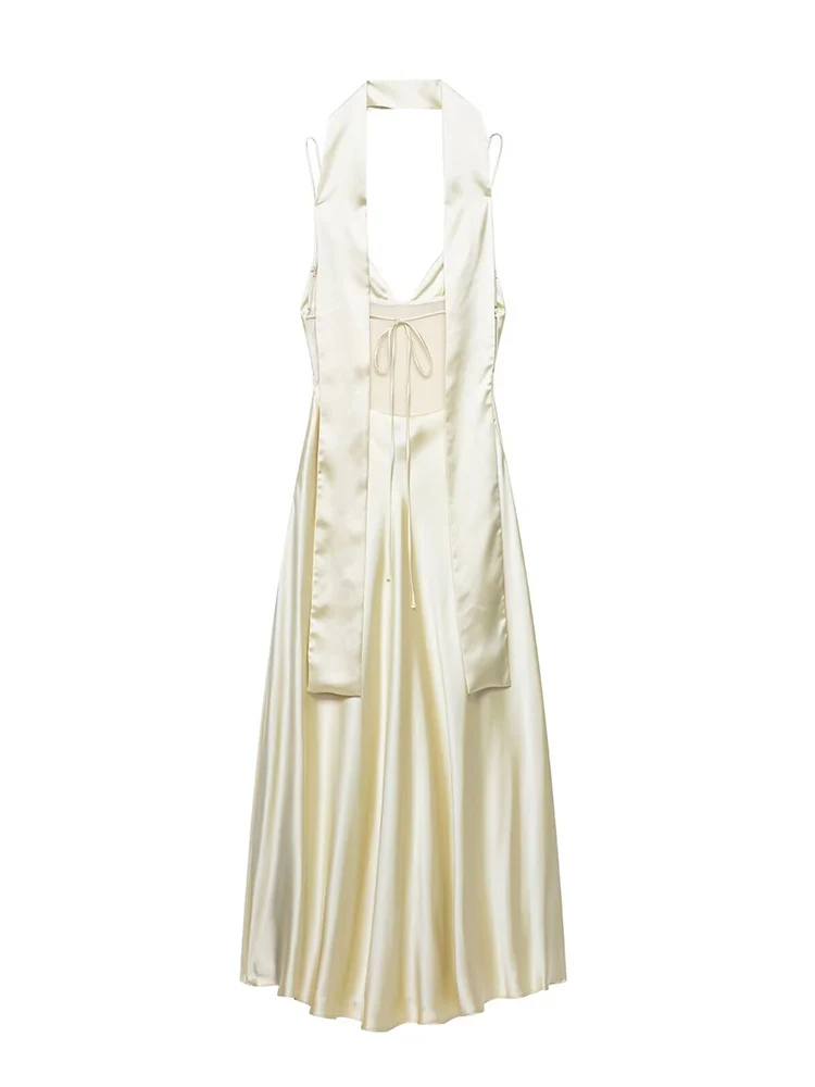 TFMLN Women Straps Lace-up Long Dress With Scarf Summer  Sexy V Neck Sleeveless Backless A-line Dress New Elegant Party Evening