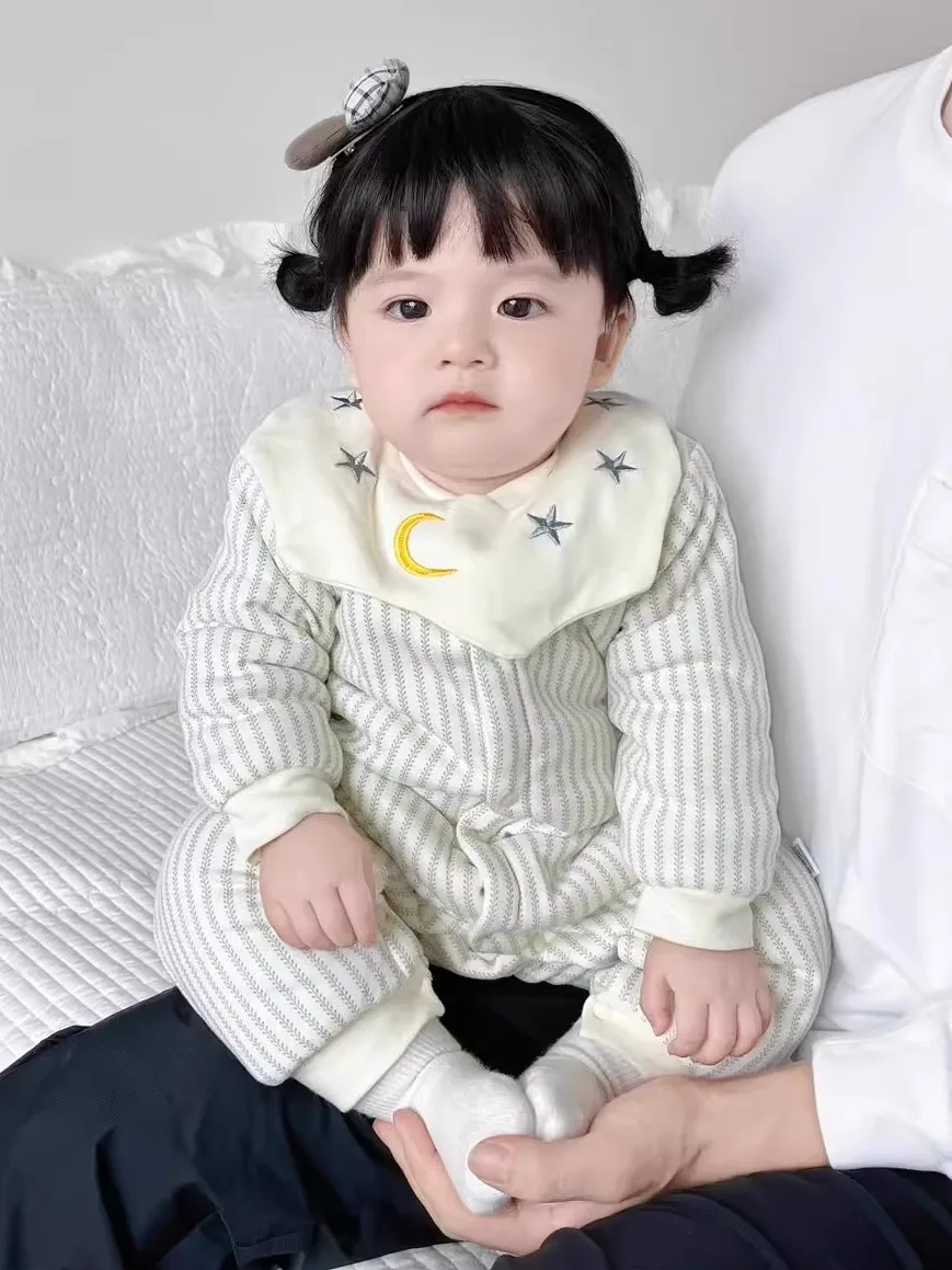 두꺼운 면 패딩 점프 슈트  겨울 옷 야외 따뜻한 격자 무늬 인쇄  옷 3-18 개월 된 소년과 소녀를위한