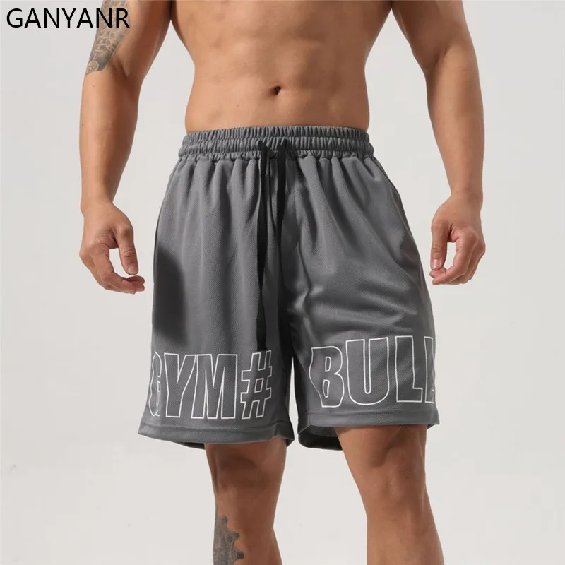 

GANYANR Running Shorts Men with Pockets gym Sports Football Leggings basketball Soccer fitness Sportswear Summer Yoga Training