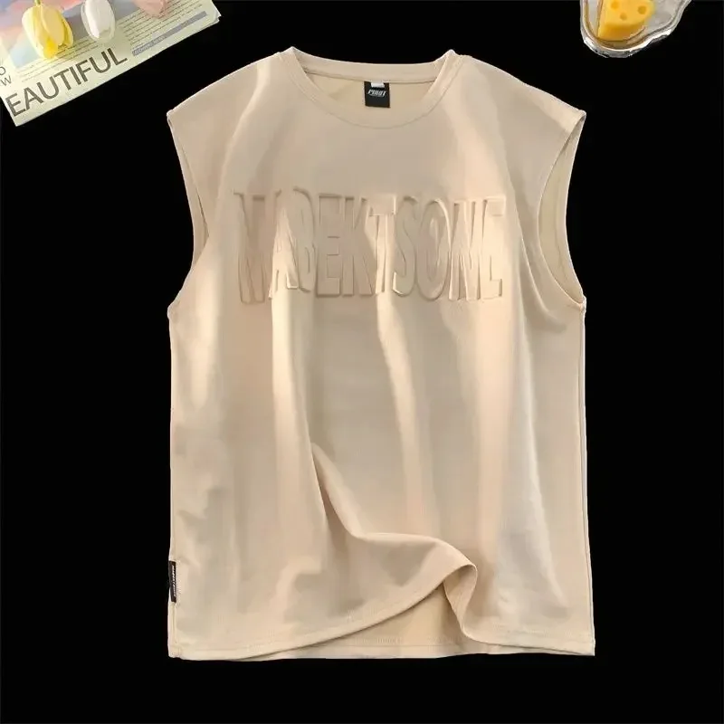 Heavy suede vest vest men summer high end feeling ins ruffian handsome casual loose sports sleeveless T-shirt mens clothing