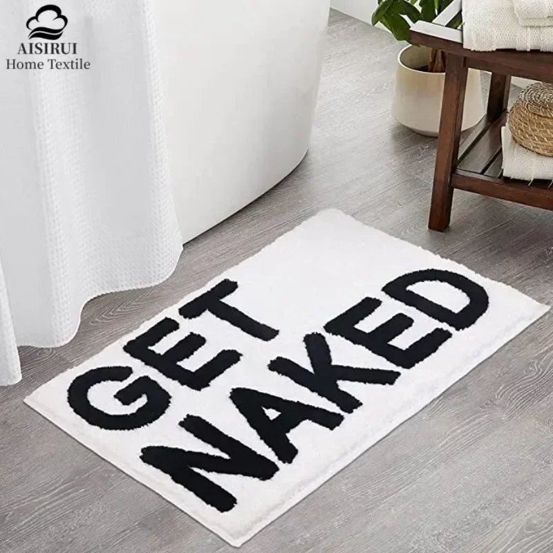 

AISIRUI Get Naked Bath Mat Bathroom Rugs for Bathtub Mat Cute Bath Rugs for Apartment Decor Tufted Gray and White Shower Mat